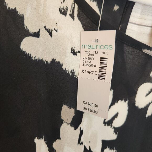 Maurices NWT womens XL black floral white cream long sleeve flowy boho blouse - Picture 5 of 10